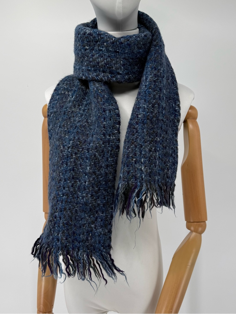 Helena Ruuth Tapestriess Ireland Handwoven Blue Fringe Scarf